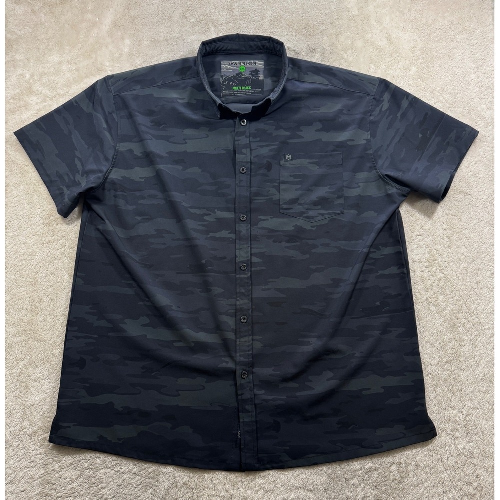 Warrior Mens Super Stretch Multi Black Camo Short Sleeve Button Up Shirt 2XL